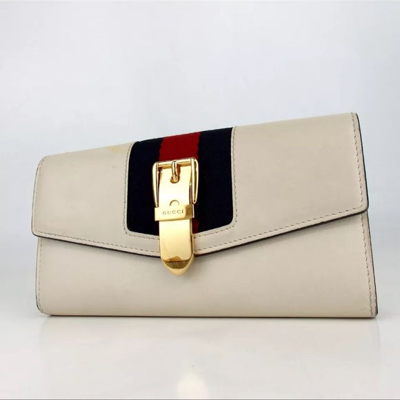 AUTH Gucci Sylvie Long Leather Wallet White - Picture 1 of 9